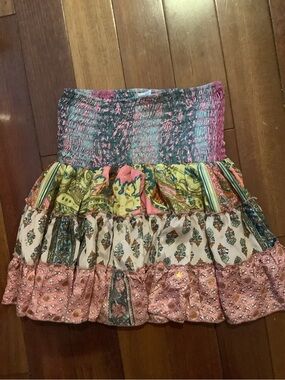 Karma Multi-Print Tiered Mini Skirt - Pink, Yellow, Blue